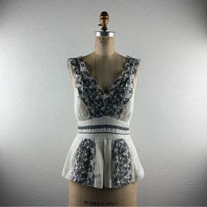 Anthropologie l 4 Floreat Retro Gray Floral Eyelet Embroidery Lace Peplum Blouse